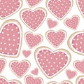 Seamless pattern Heart shaped cookies Valentines day vector illustration Royalty Free Stock Photo